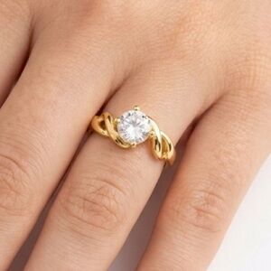 Gold-Tone Interlocking Twist Solitaire Ring